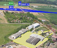 Poloha haly dálnice D3 km 70 Chotoviny - Tábor sever zákres ve fotografii.